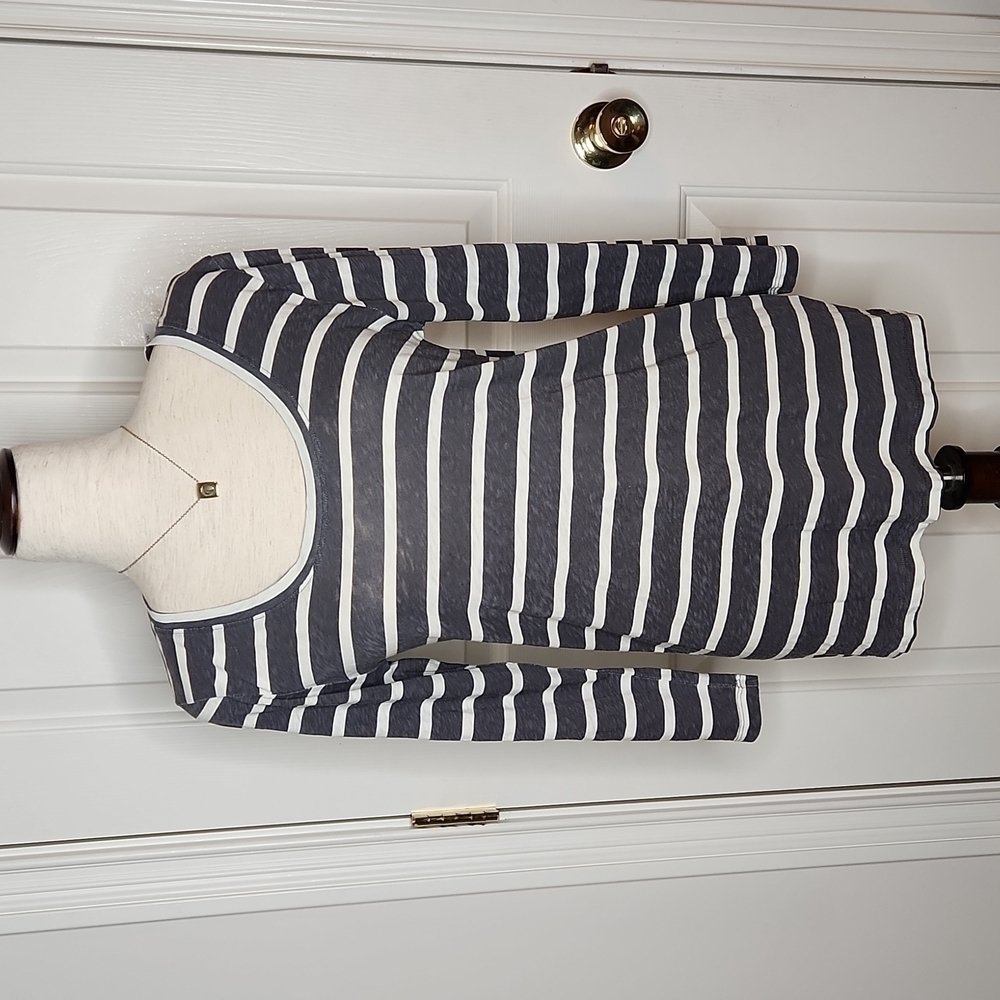 J.CREW Gray Off-White Stripe Top M NWOT